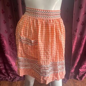 3/$20 Vintage Orange Gingham Apron with Rickrack embellishments